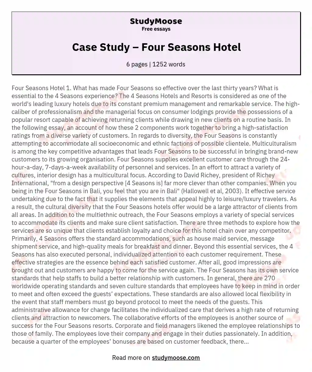 Case Study – Four Seasons Hotel essay
