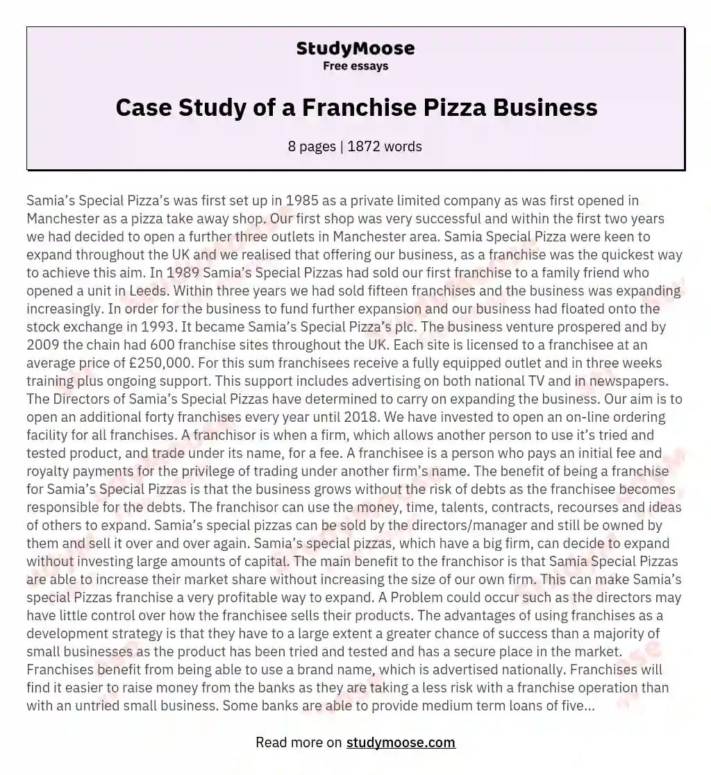 Case Study of a Franchise Pizza Business