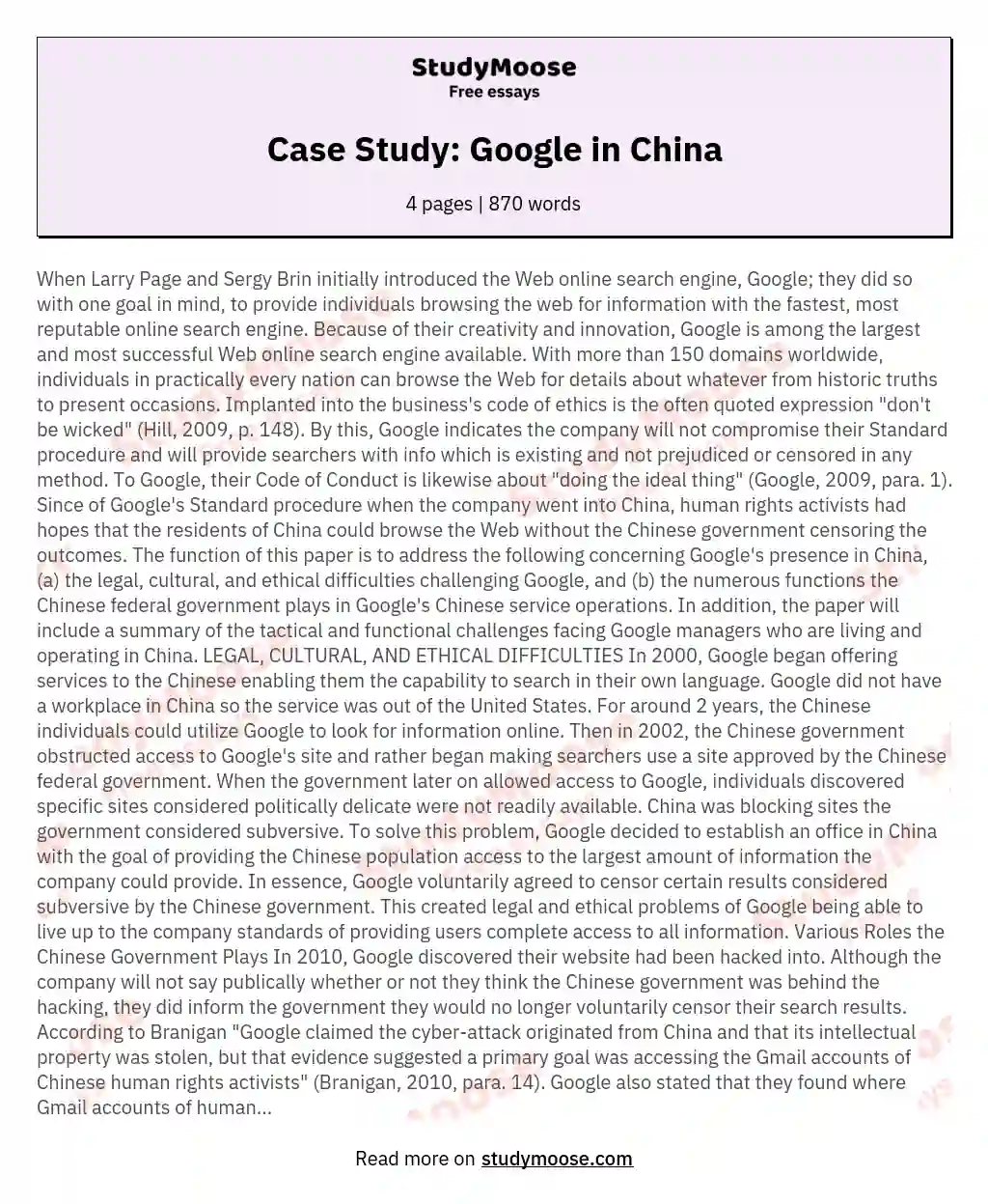 Case Study: Google in China essay