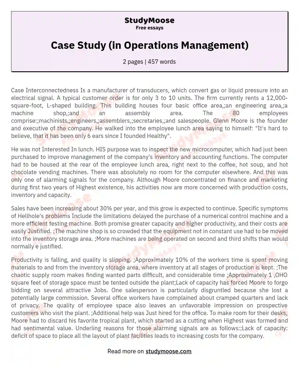 Case Study (in Operations Management) essay