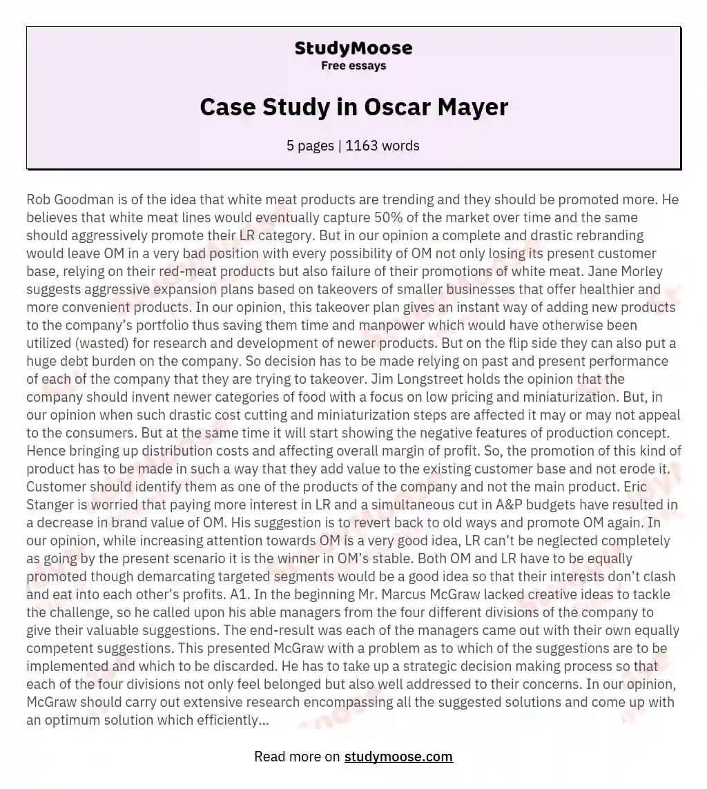 Case Study in Oscar Mayer essay