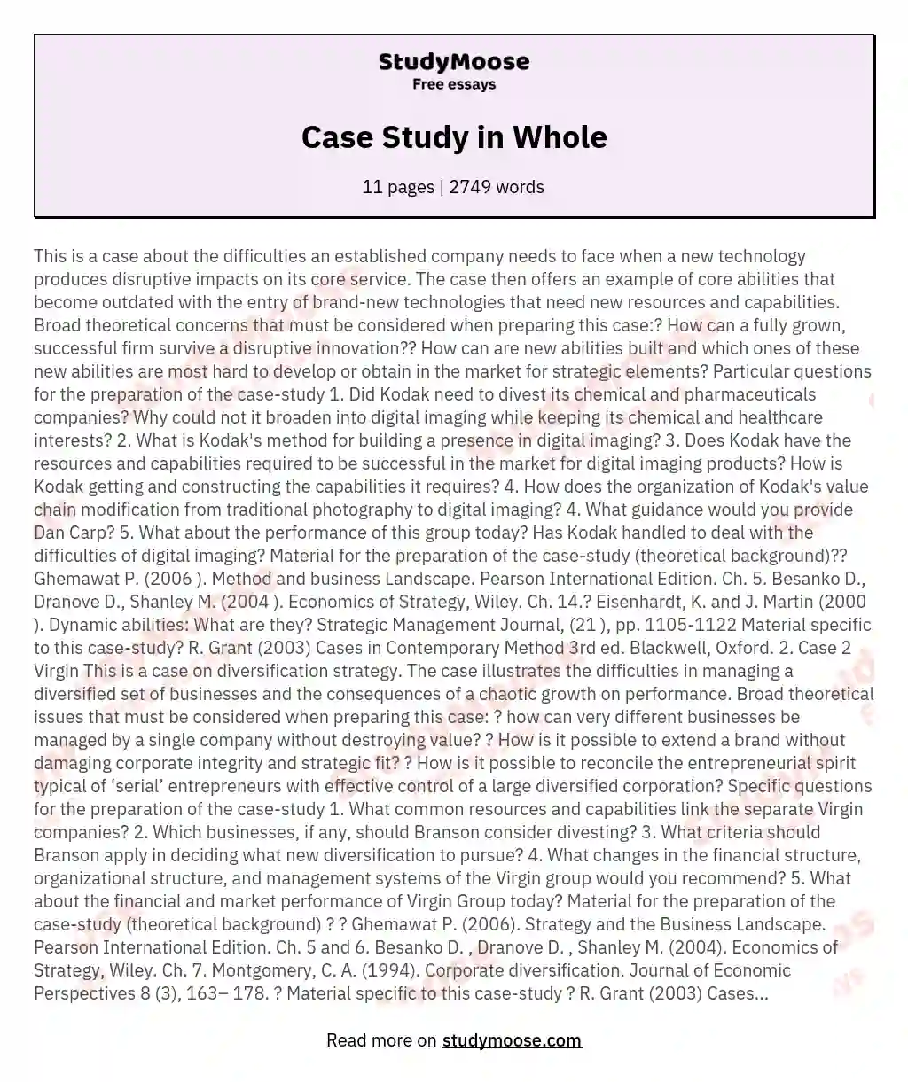 Case Study in Whole essay