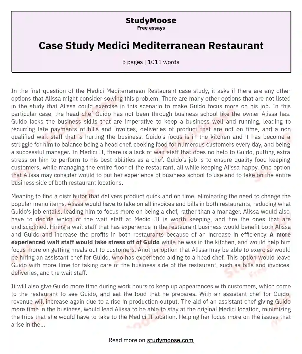 case study about restaurant problems pdf