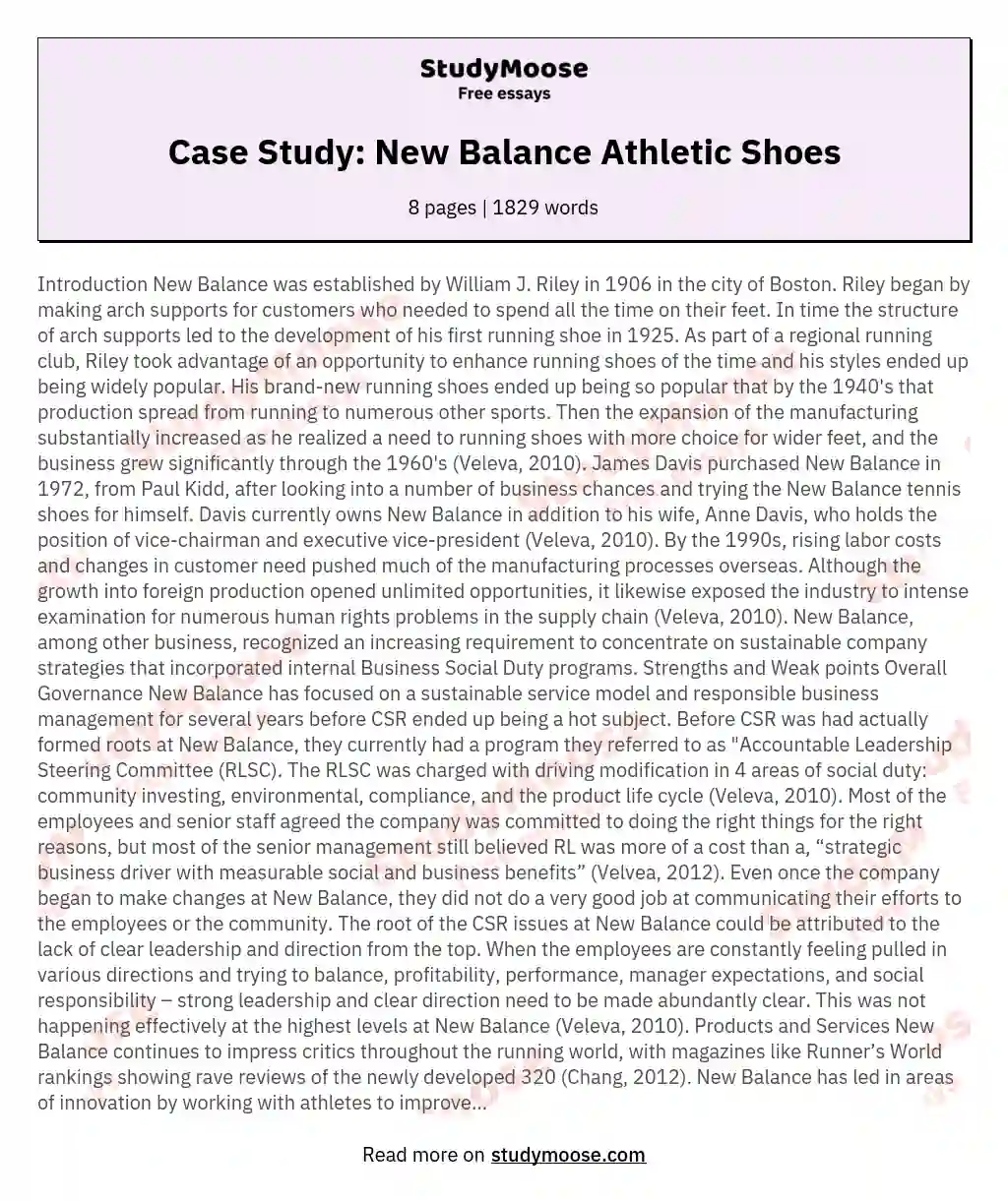 New balance athletic shoe inc. case study sale