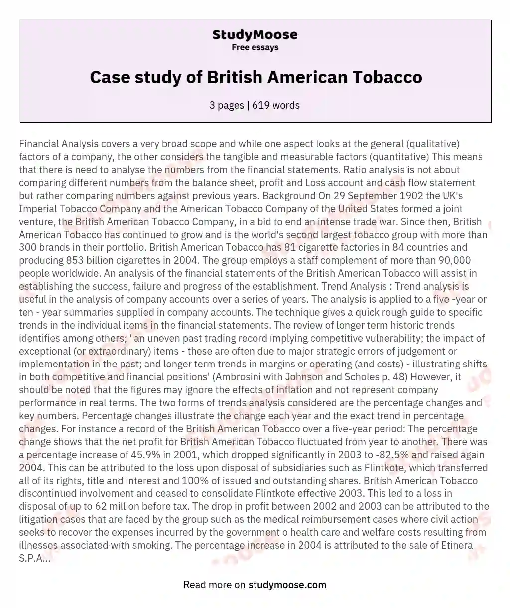 Case study of British American Tobacco