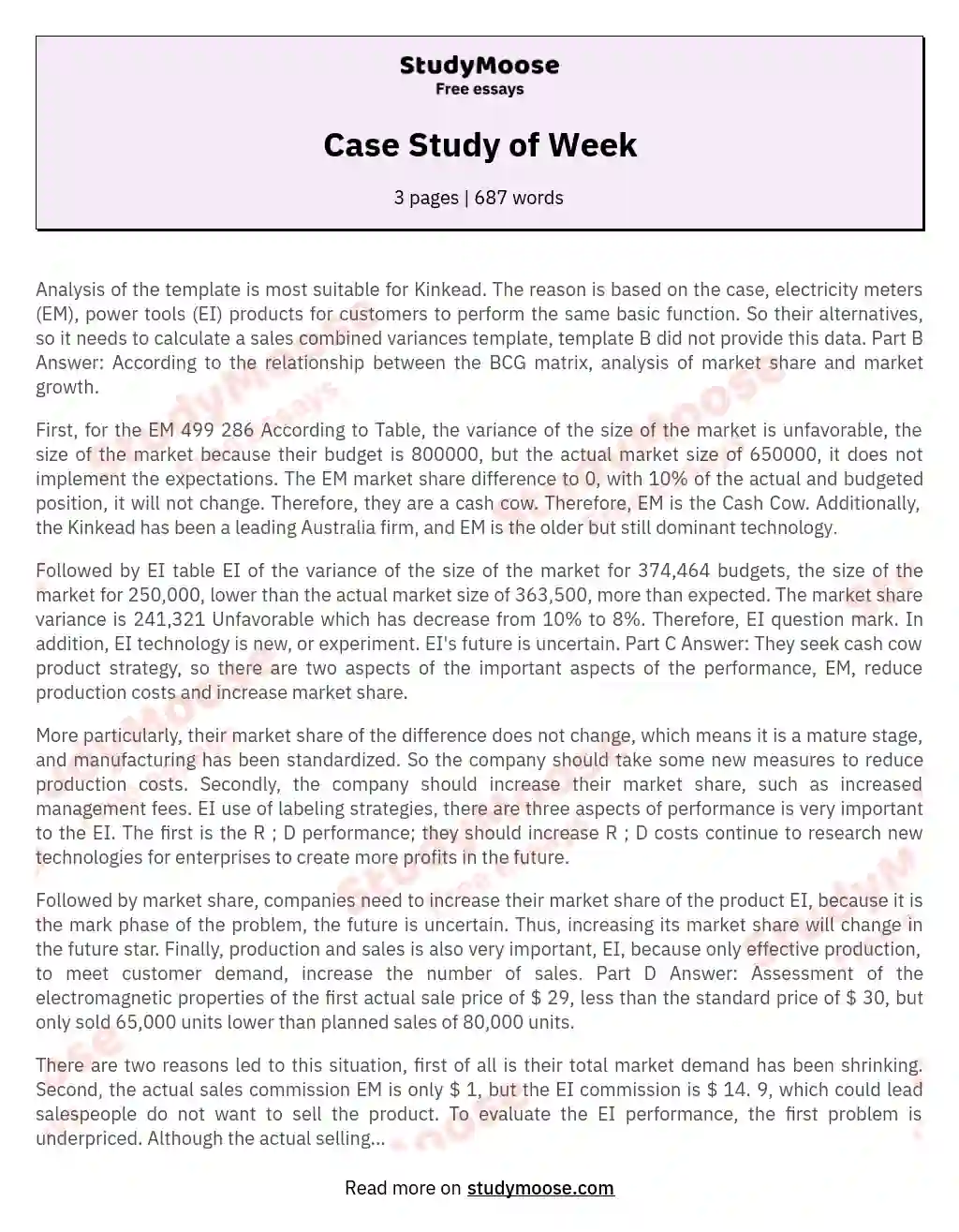 Case Study of Week essay