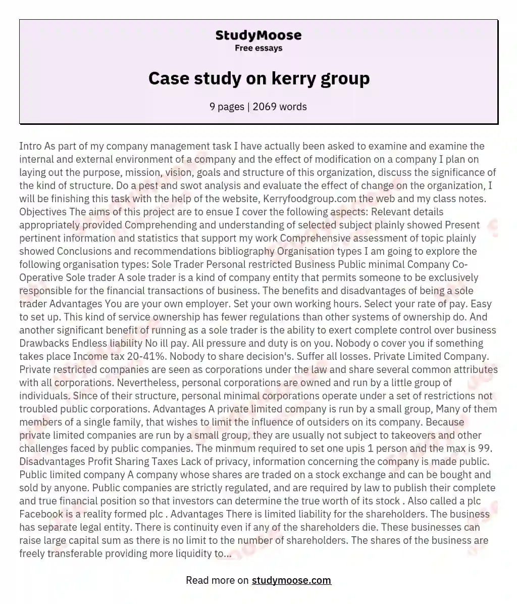 Case study on kerry group essay
