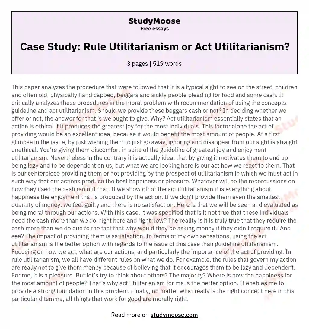 utilitarianism opinion essay