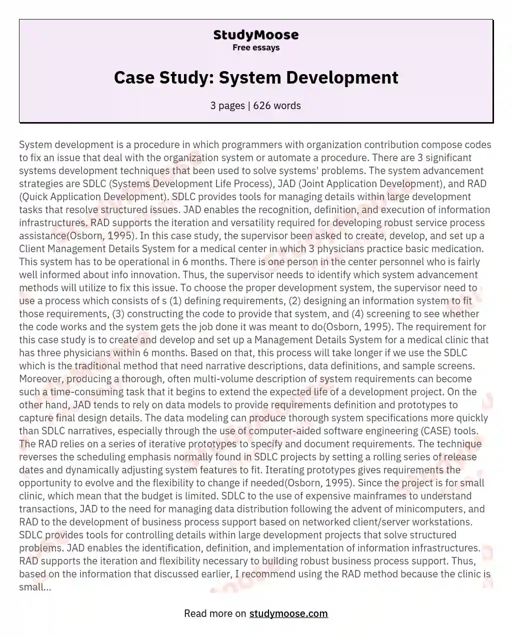 Case Study: System Development essay