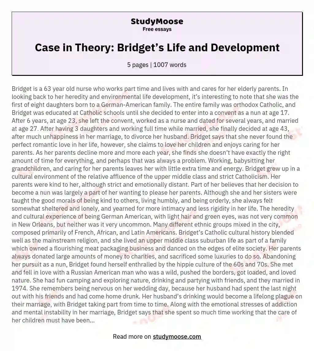 Case in Theory: Bridget’s Life and Development essay