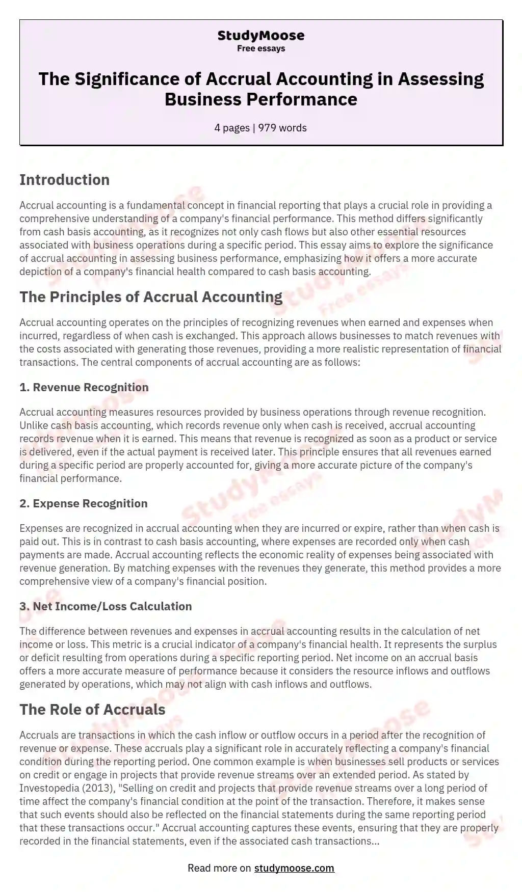 The Significance of Accrual Accounting in Assessing Business Performance essay