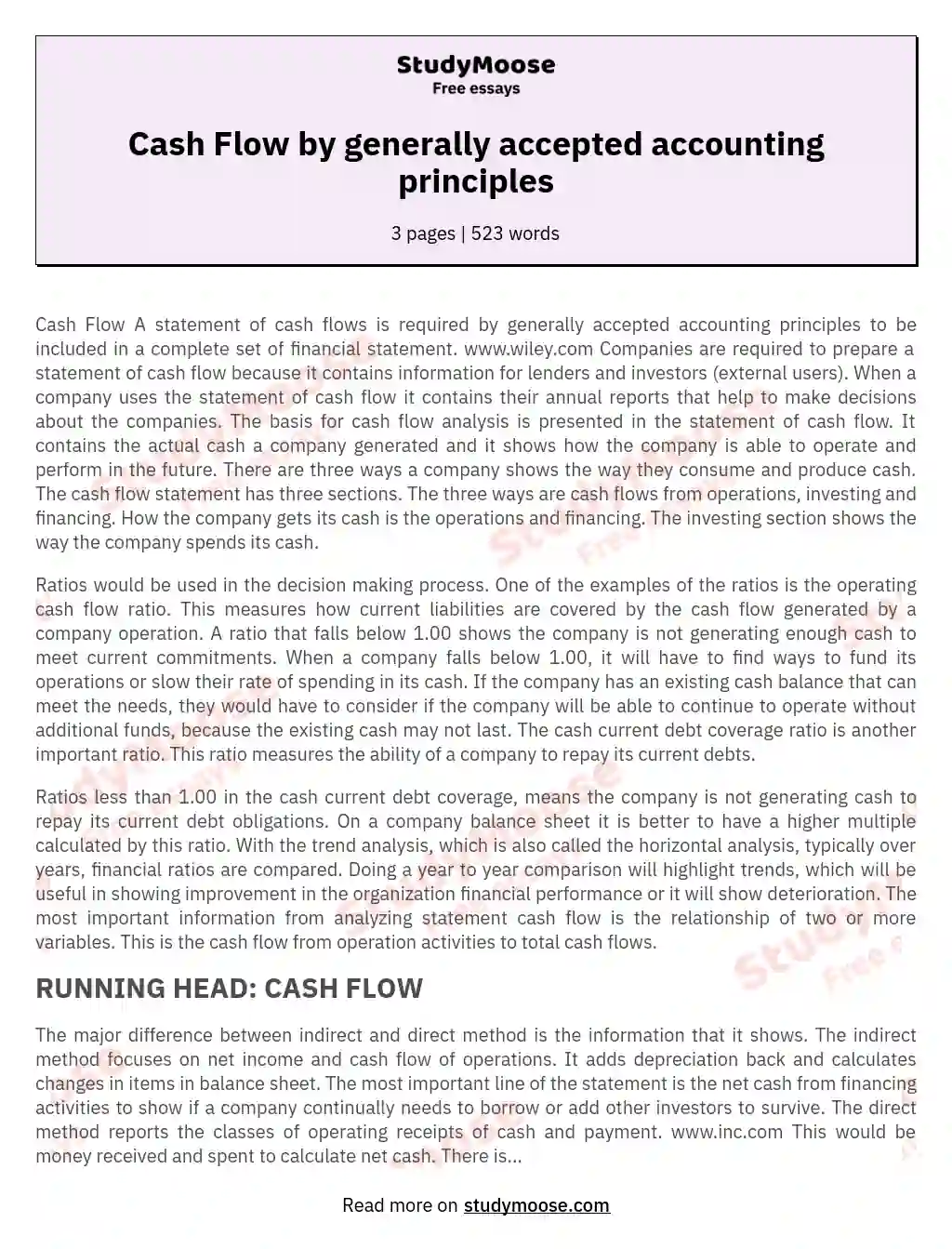 Cash Flow by generally accepted accounting principles