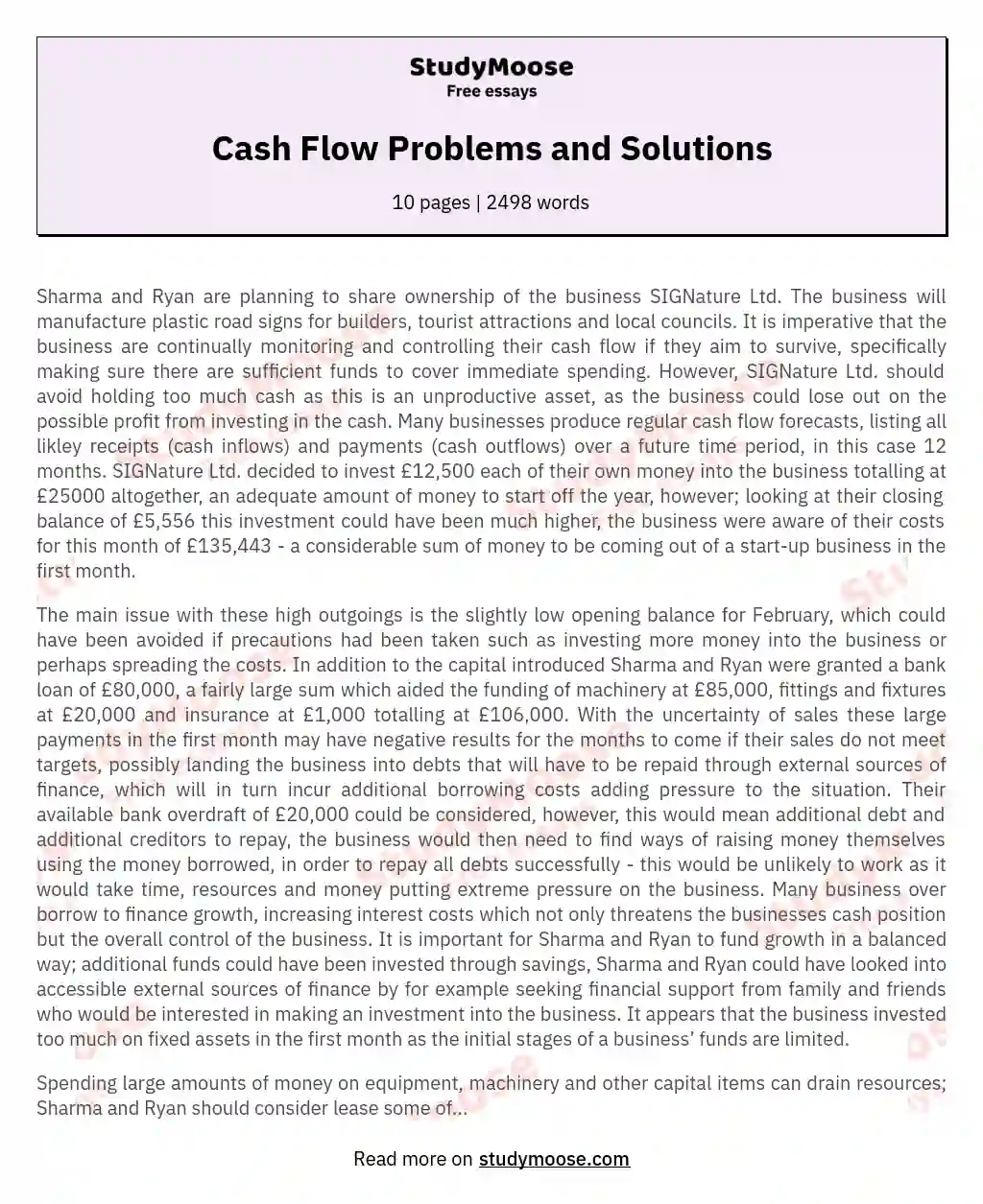 Cash Flow Problems and Solutions