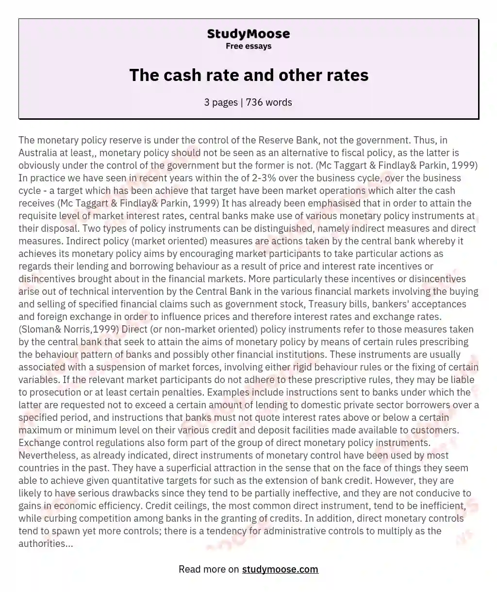 The cash rate and other rates