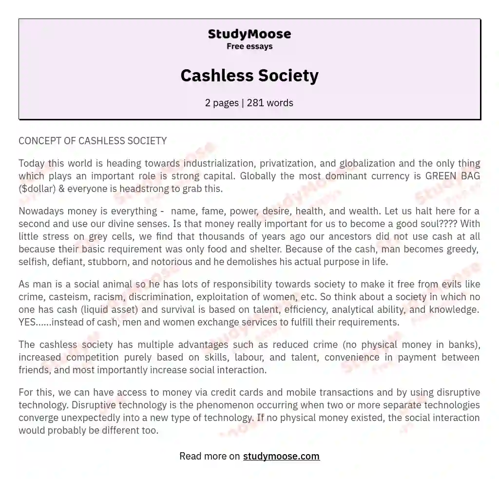 Cashless Society essay