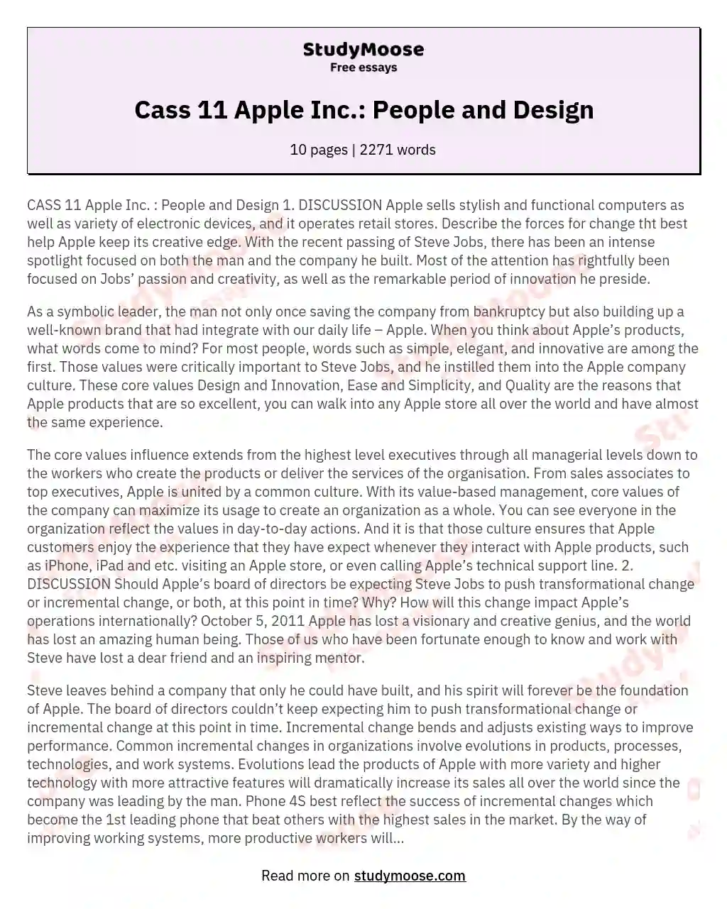 Cass 11 Apple Inc.: People and Design essay