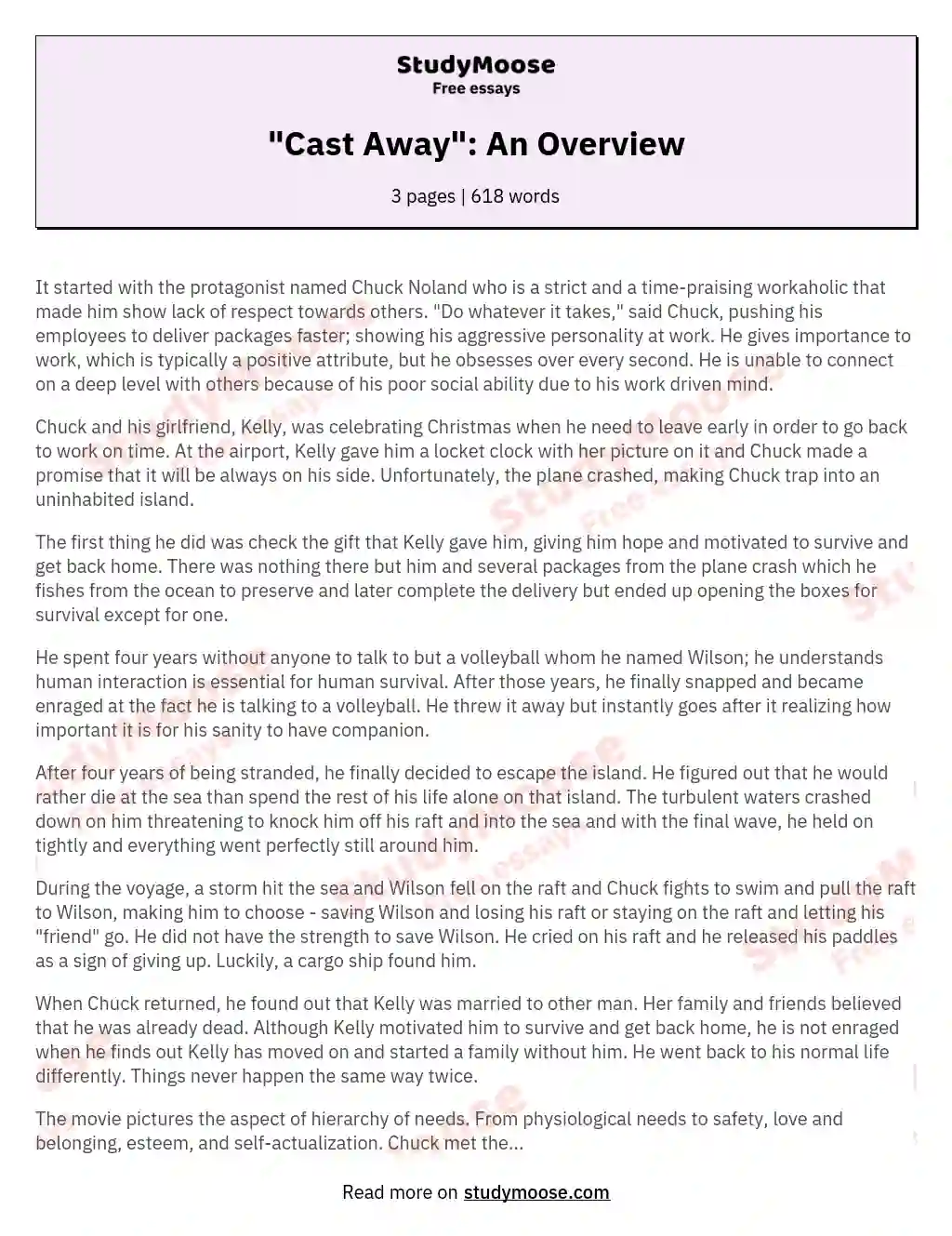 "Cast Away": An Overview essay