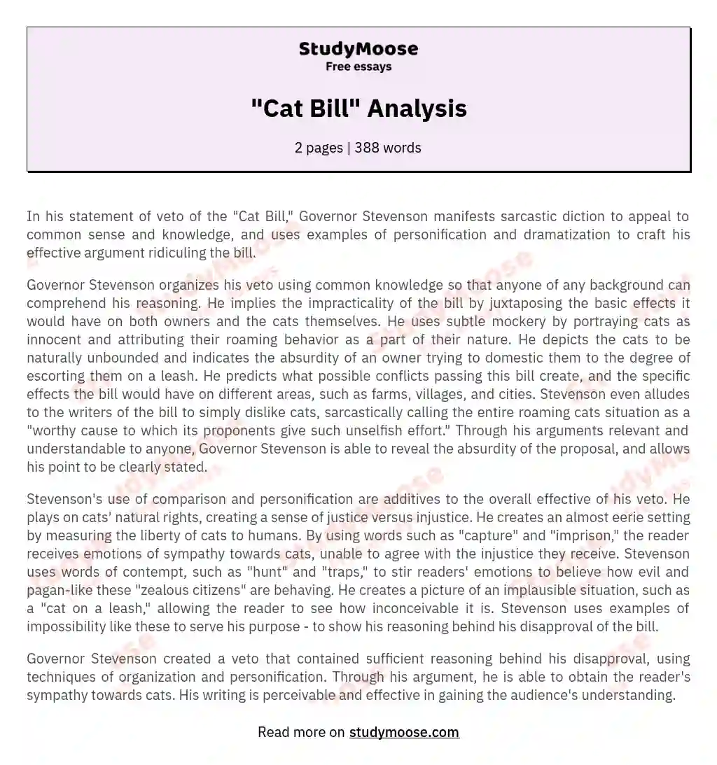 "Cat Bill" Analysis essay