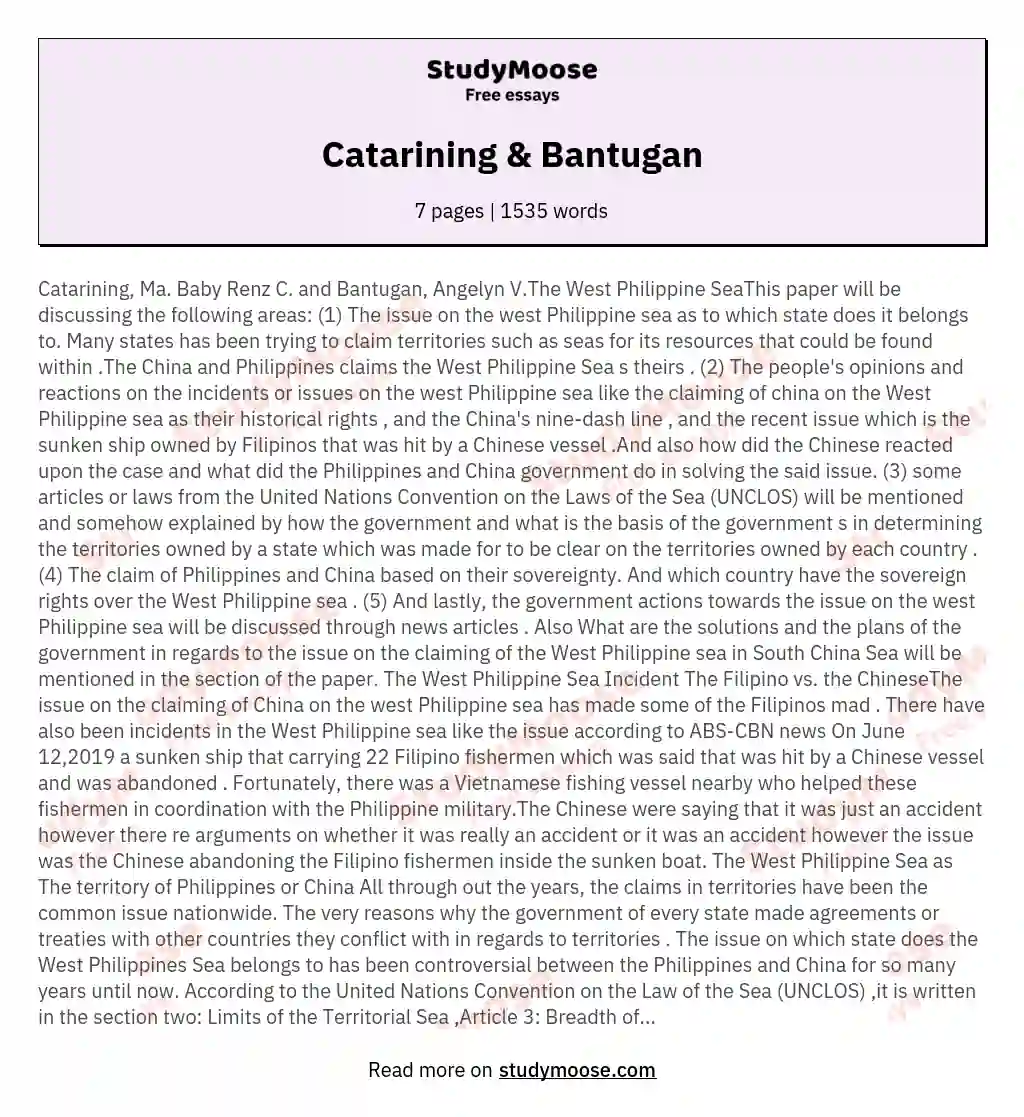 Catarining & Bantugan essay