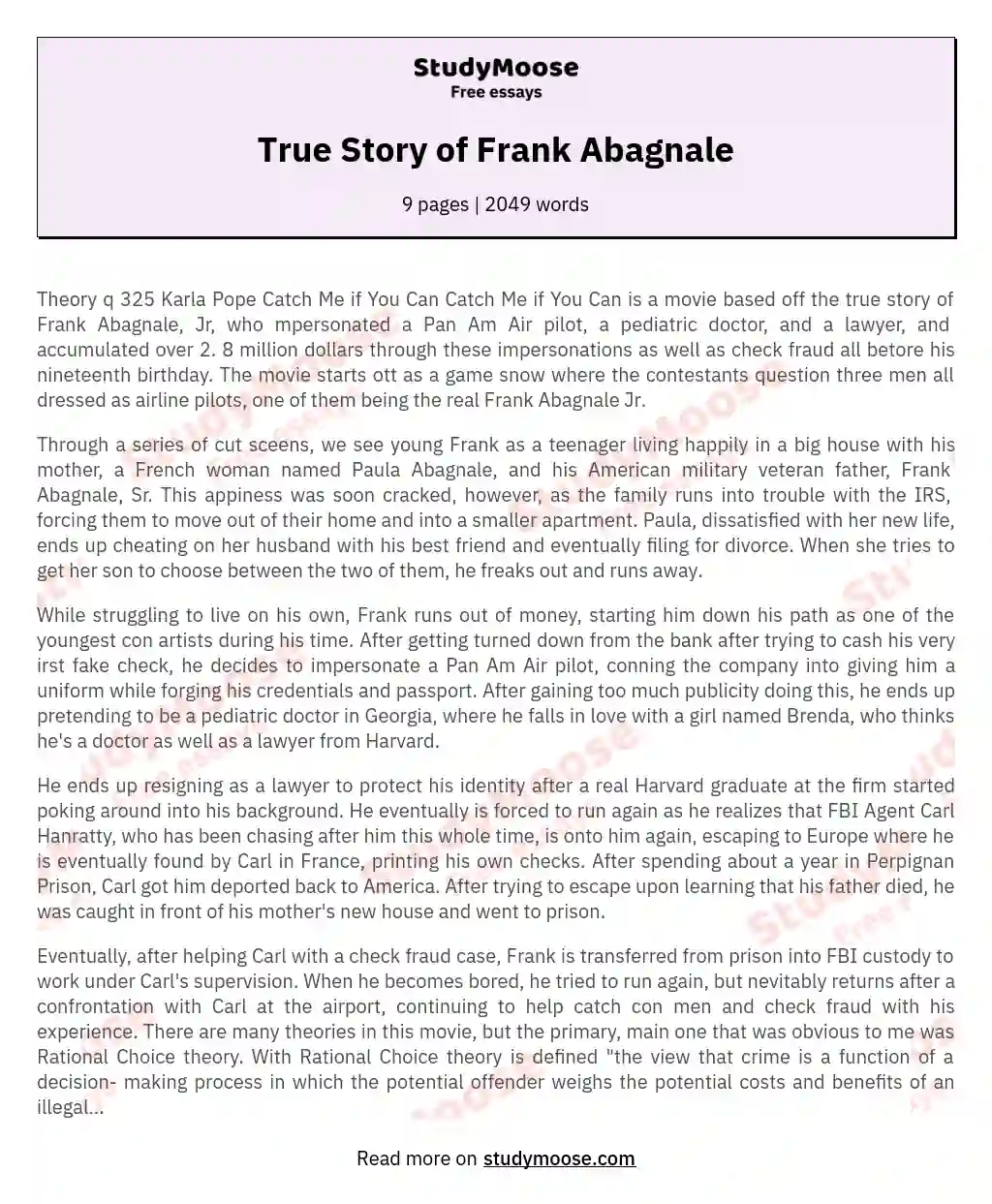 True Story of  Frank Abagnale essay