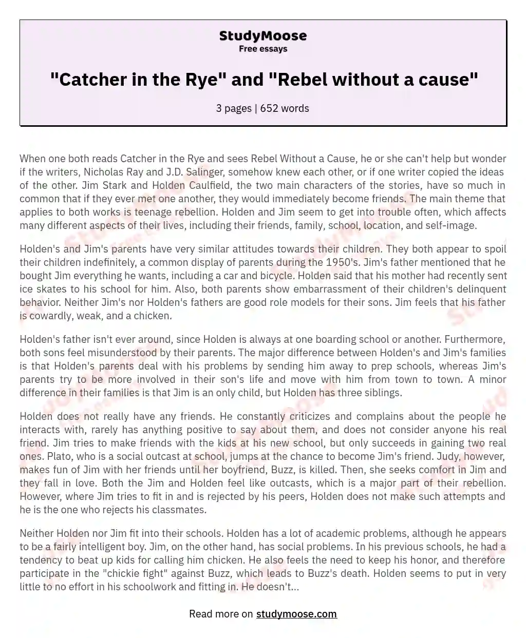 "Catcher in the Rye" and "Rebel without a cause"