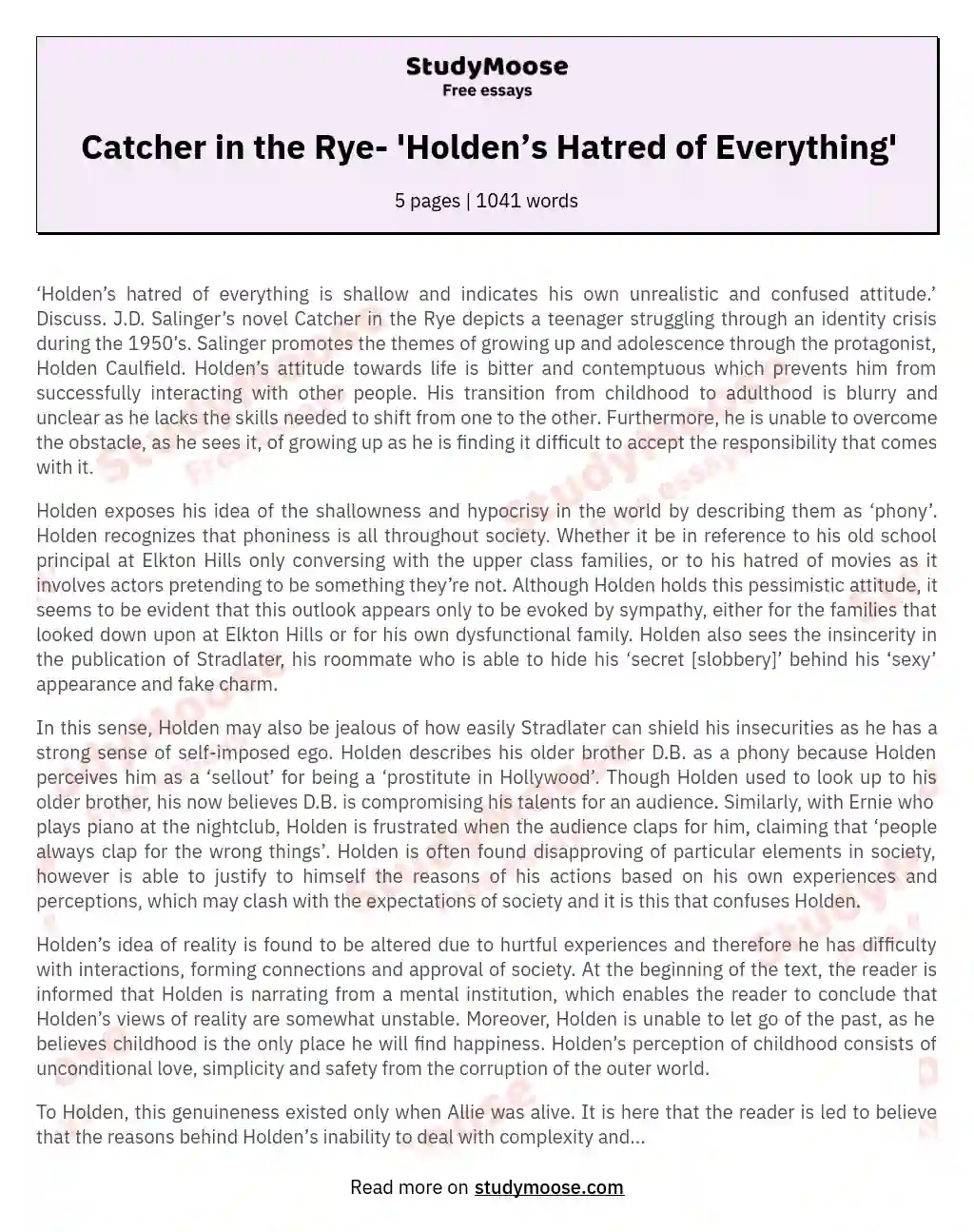 Catcher in the Rye- 'Holden’s Hatred of Everything'