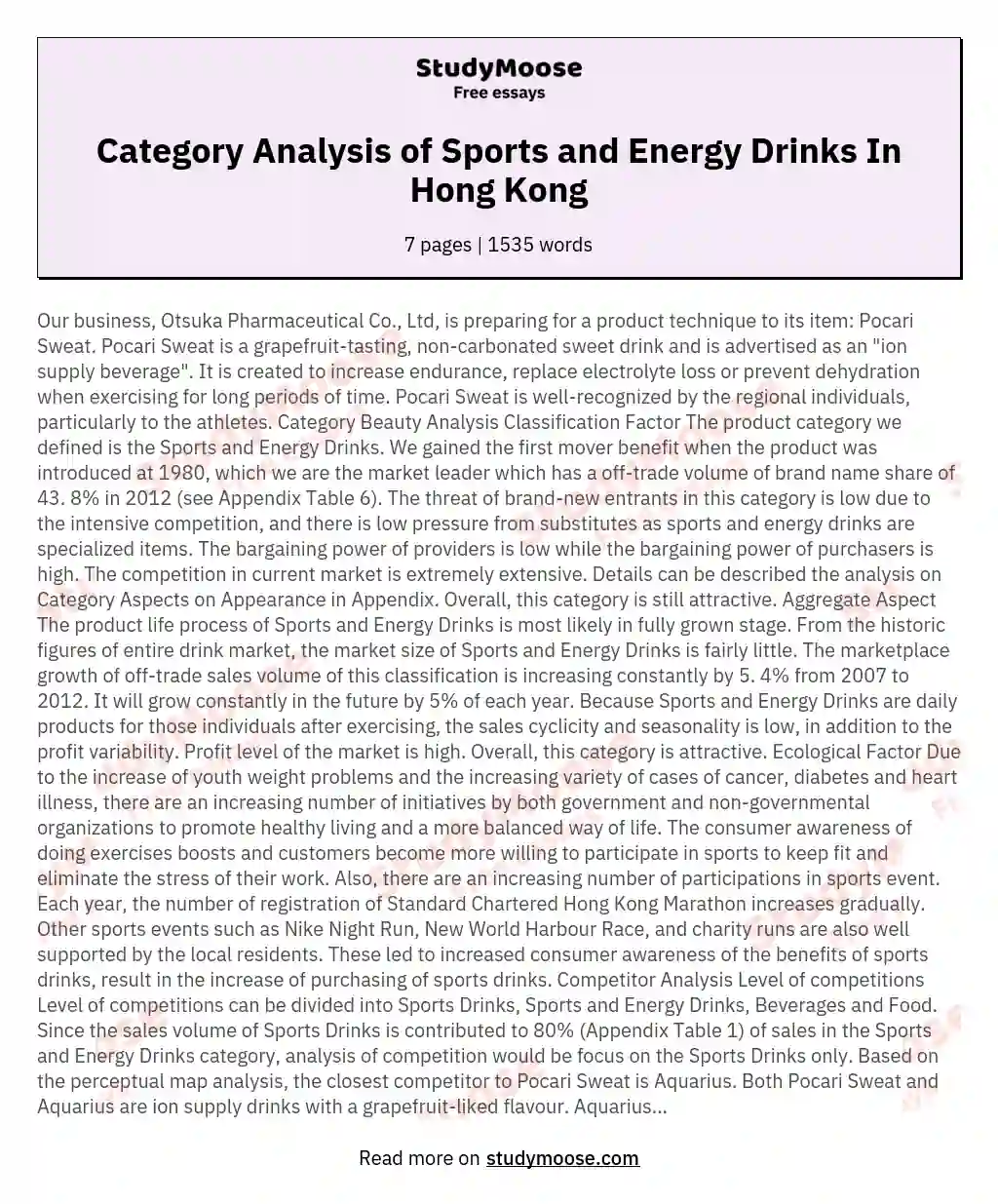 Category Analysis of Sports and Energy Drinks In Hong Kong