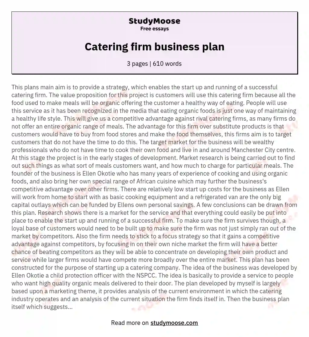 Catering firm business plan essay