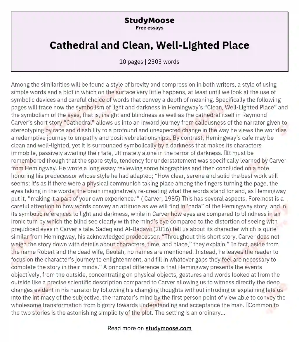 Cathedral and Clean, Well-Lighted Place essay