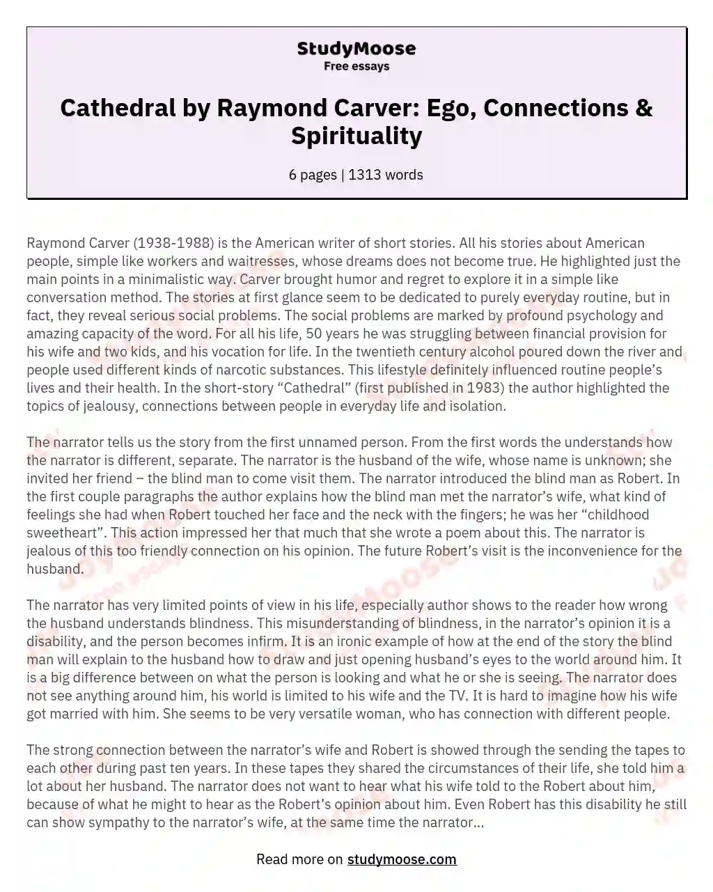 Cathedral by Raymond Carver: Ego, Connections & Spirituality essay