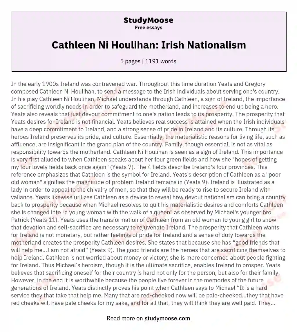 Cathleen Ni Houlihan: Irish Nationalism essay