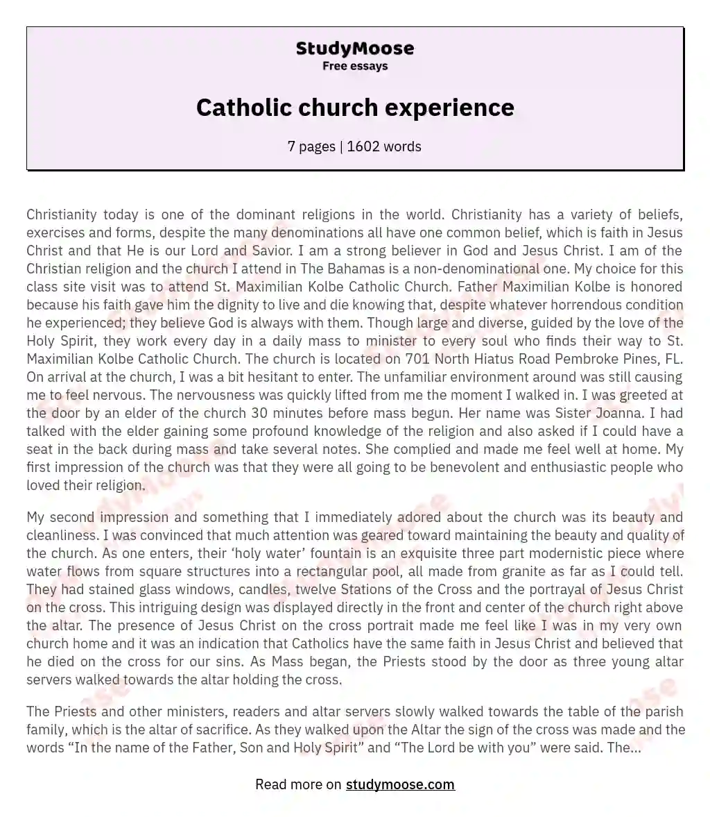 Catholic church experience essay