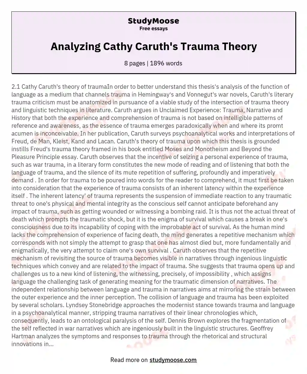 Analyzing Cathy Caruth's Trauma Theory essay