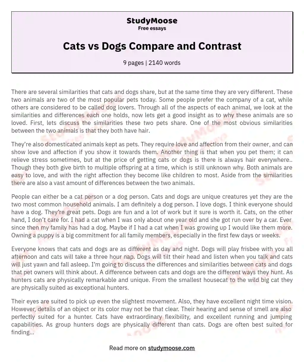 Cats vs Dogs Compare and Contrast