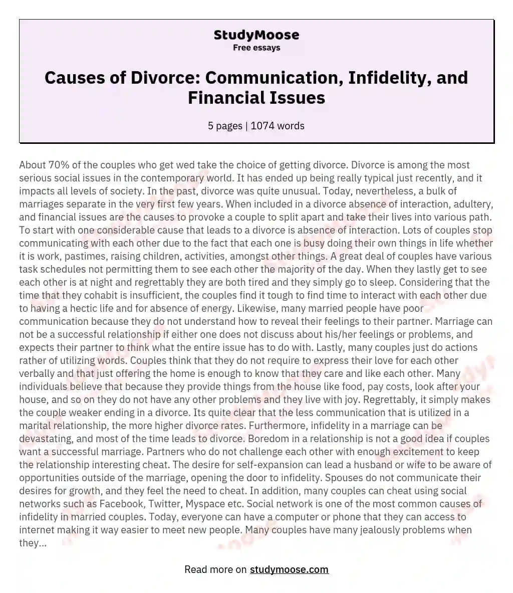 Causes of Divorce: Communication, Infidelity, and Financial Issues