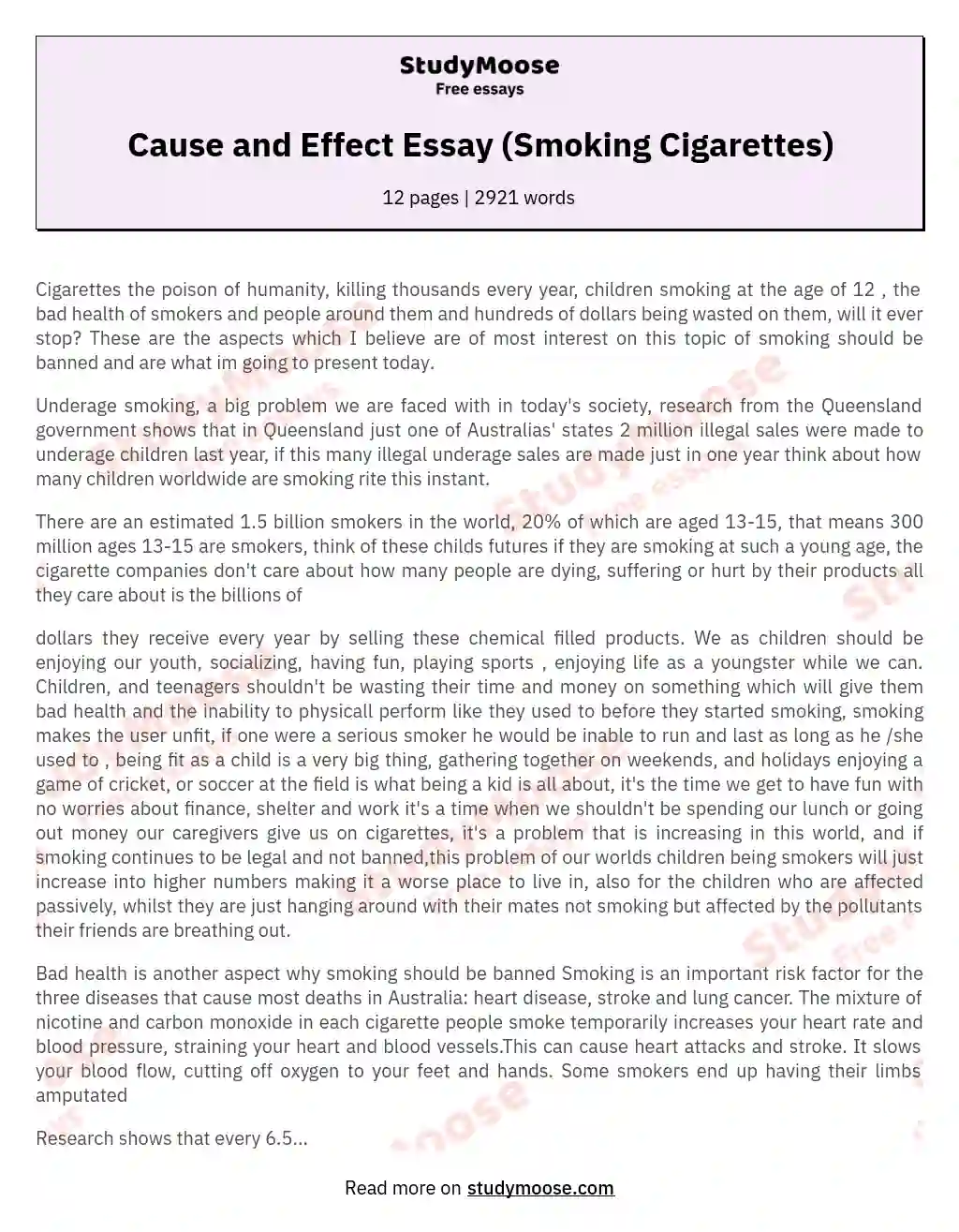 Cause and Effect Essay (Smoking Cigarettes) essay