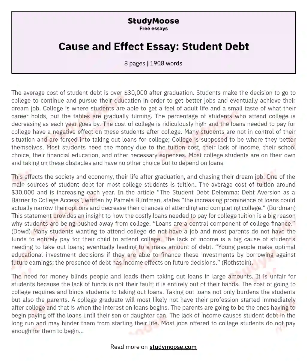 Cause and Effect Essay: Student Debt essay