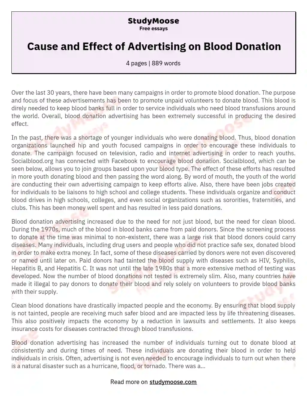 Cause and Effect of Advertising on Blood Donation