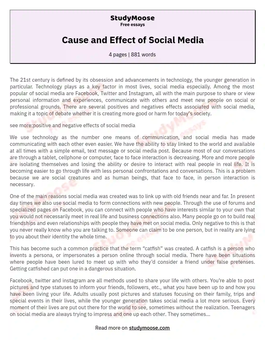 Cause and Effect of Social Media essay