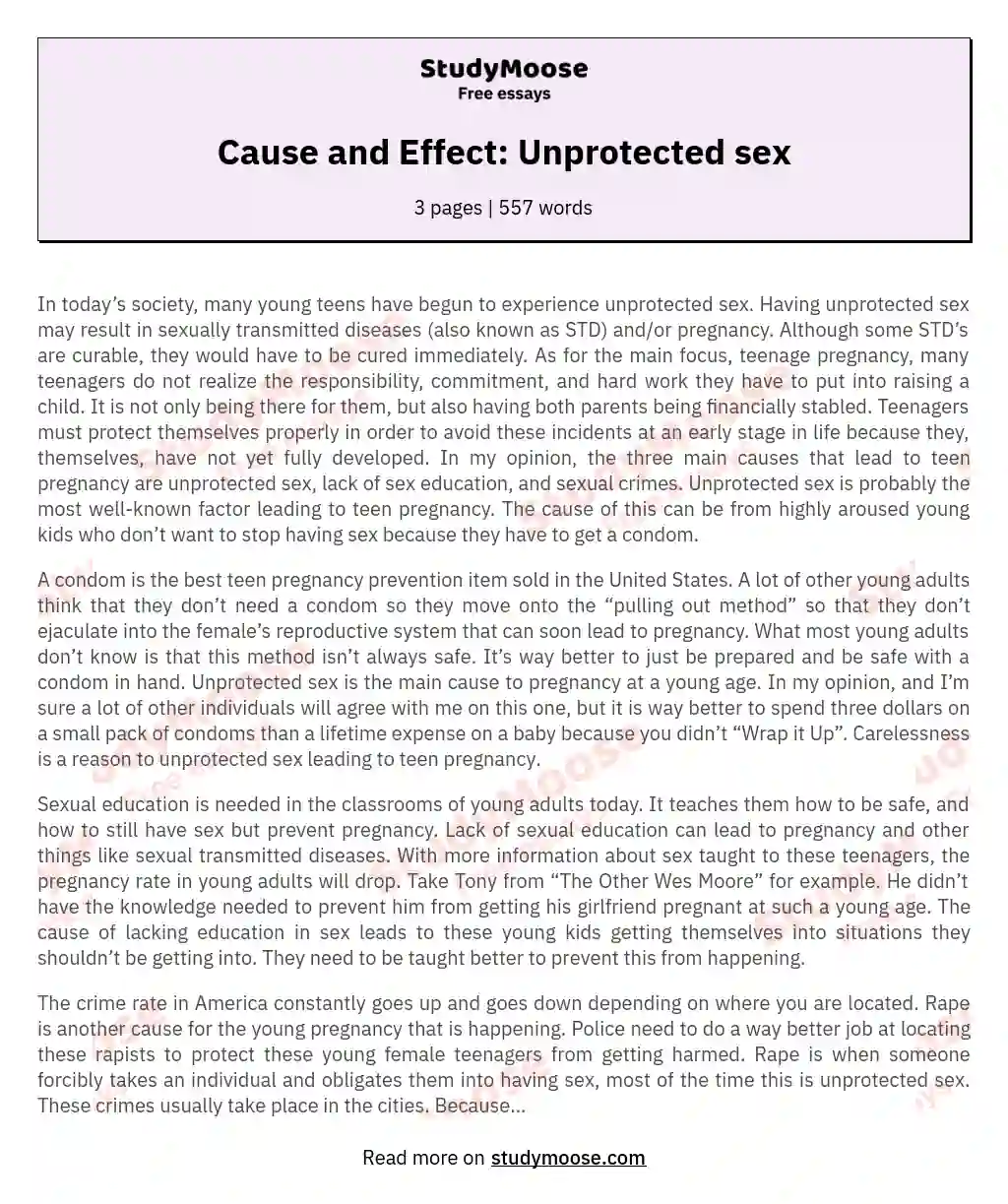 Cause and Effect: Unprotected sex essay