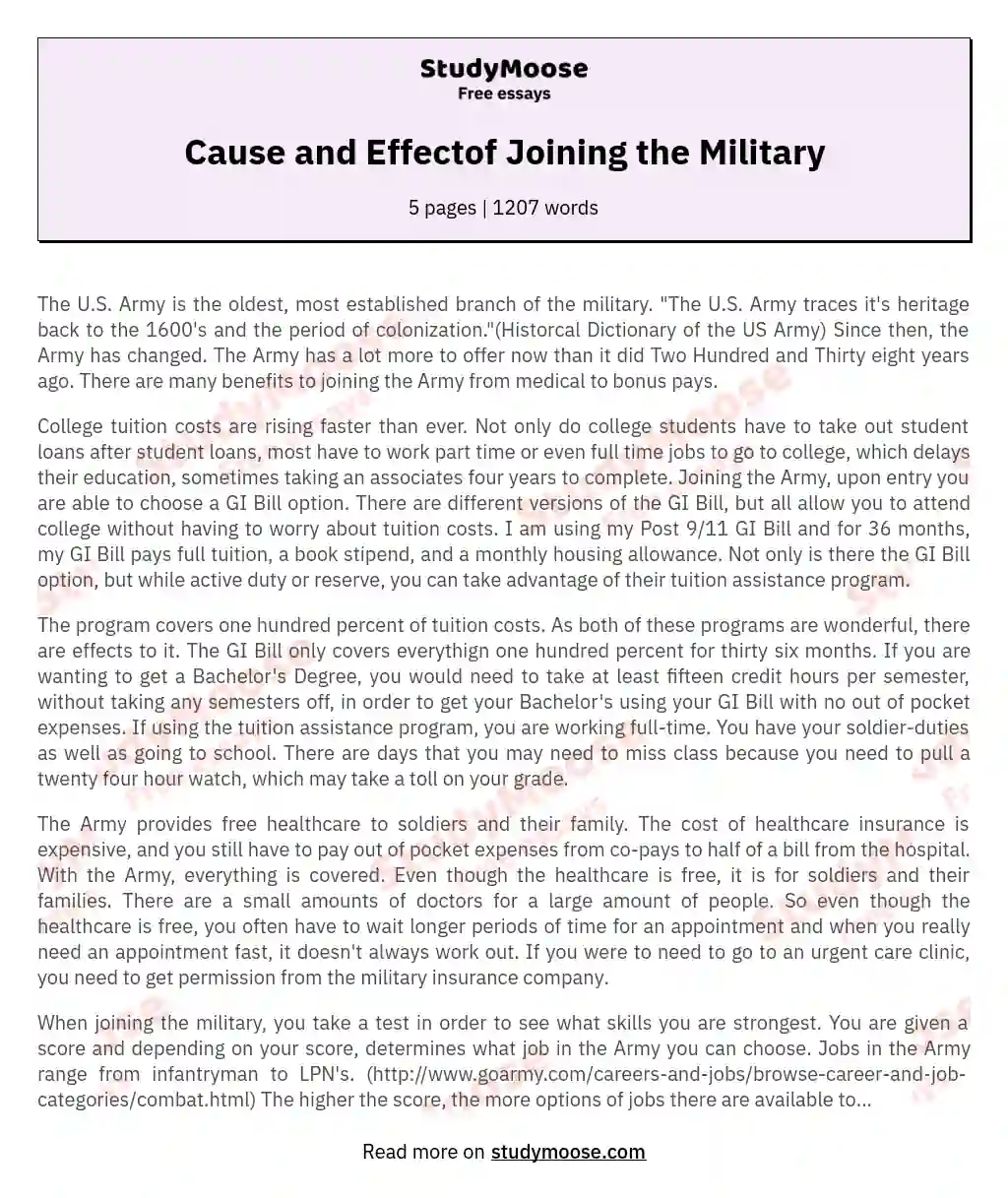 Cause and Effectof Joining the Military essay