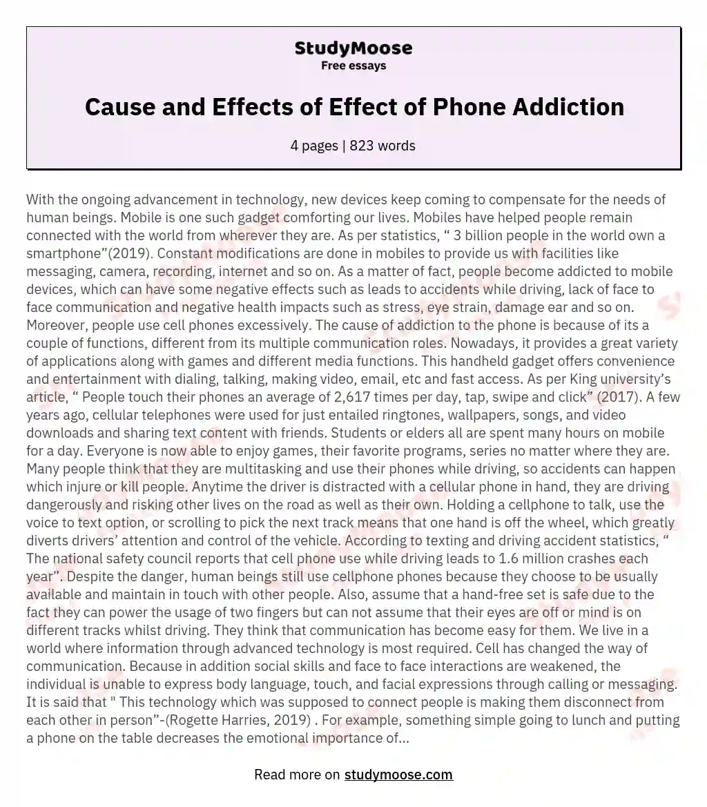 Cause and Effects of Effect of Phone Addiction