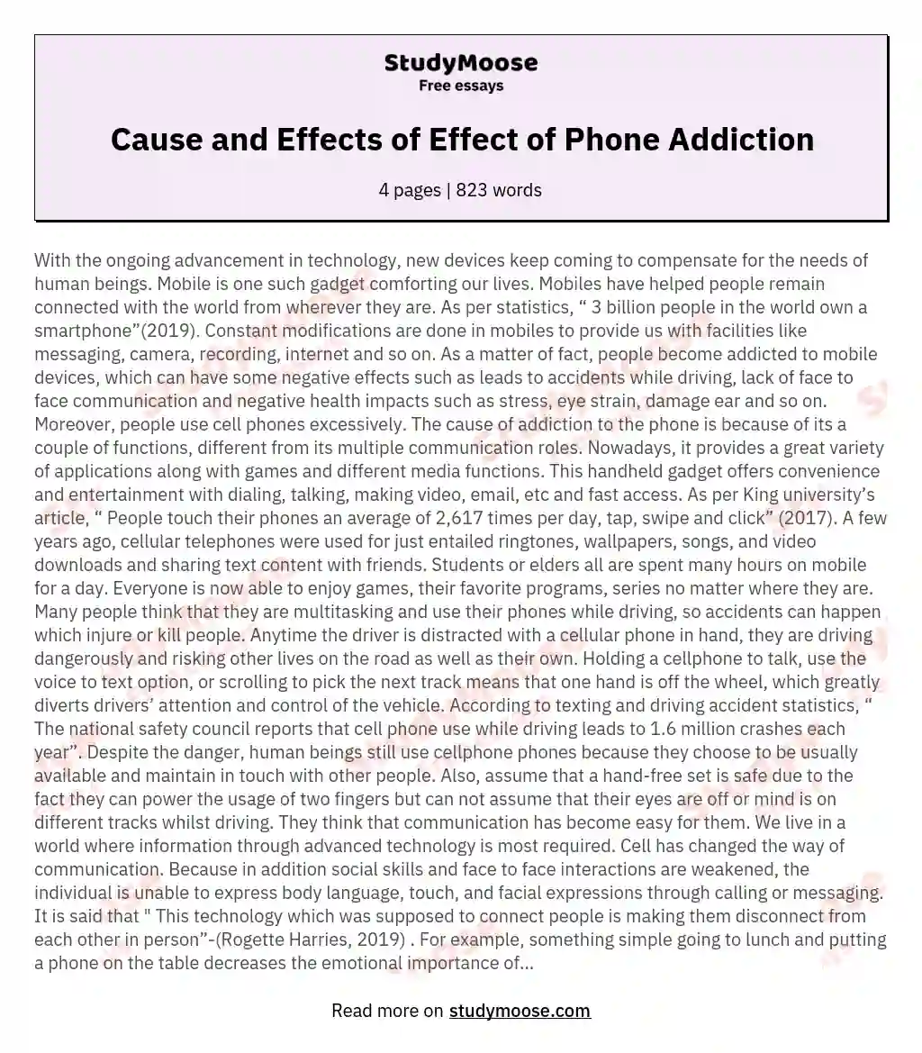 addiction of mobile phones essay