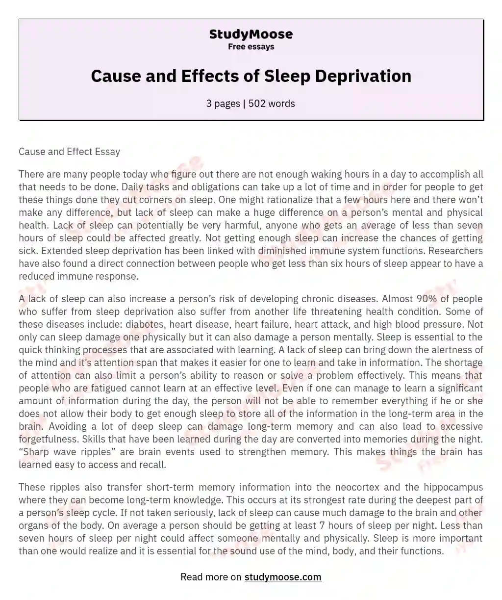 Cause and Effects of Sleep Deprivation essay
