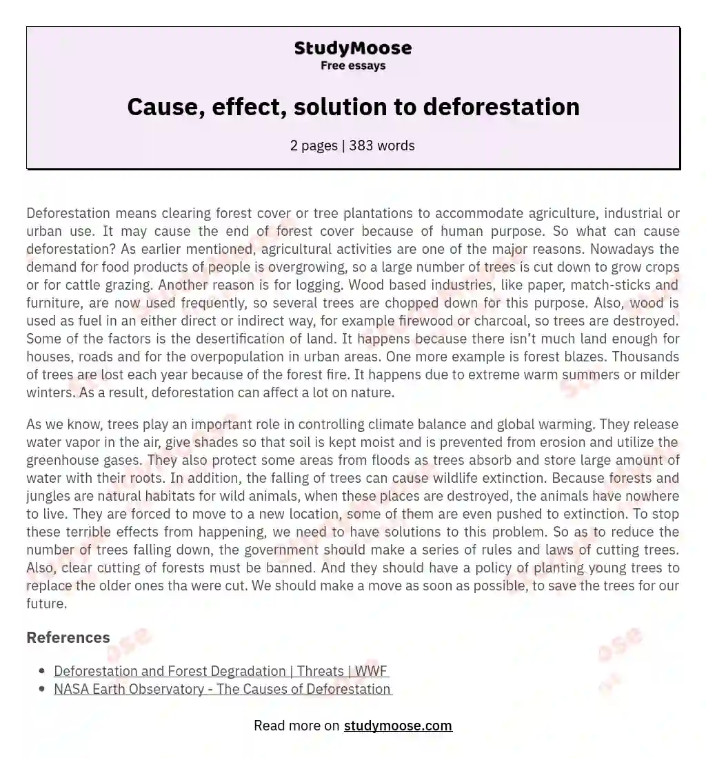 Cause, effect, solution to deforestation essay