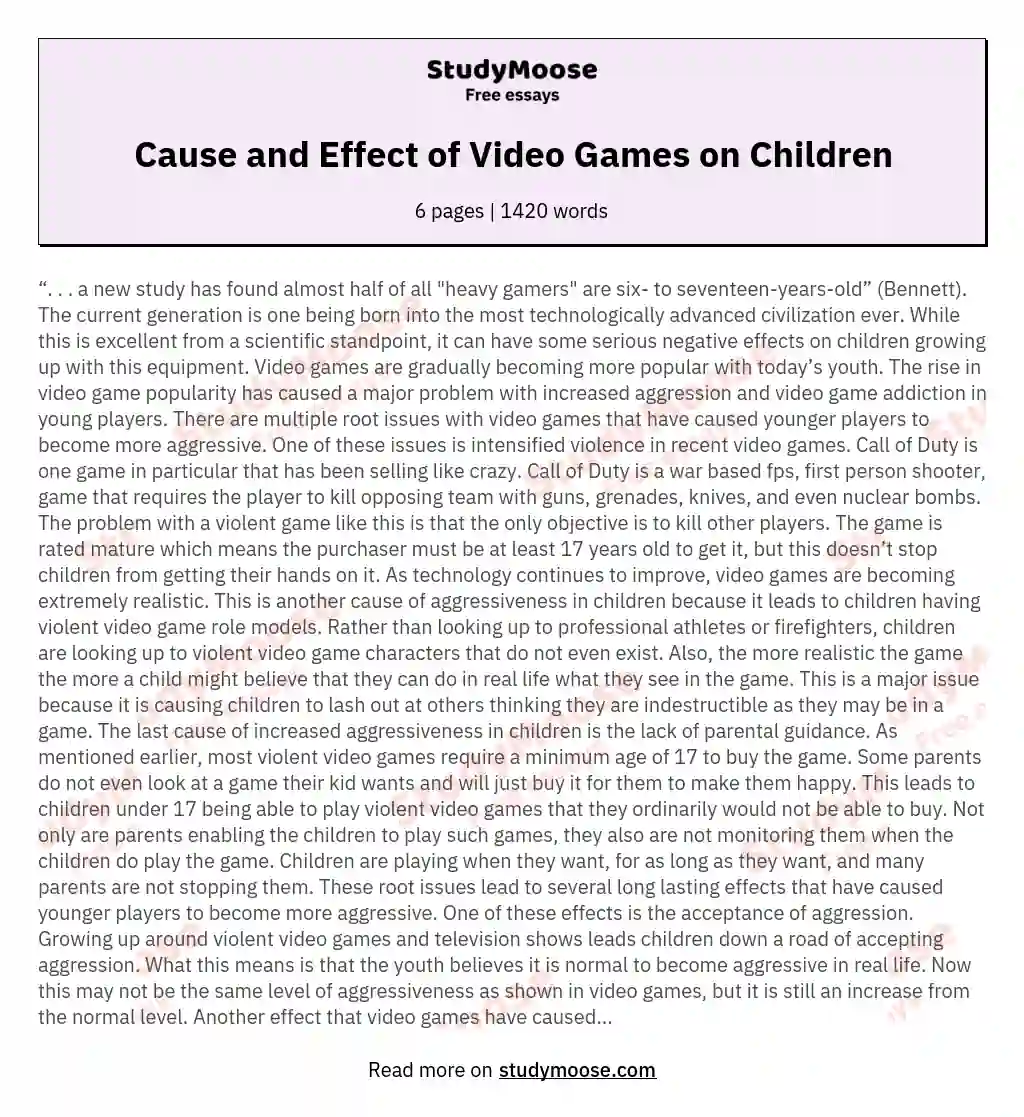 Cause and Effect of Video Games on Children essay