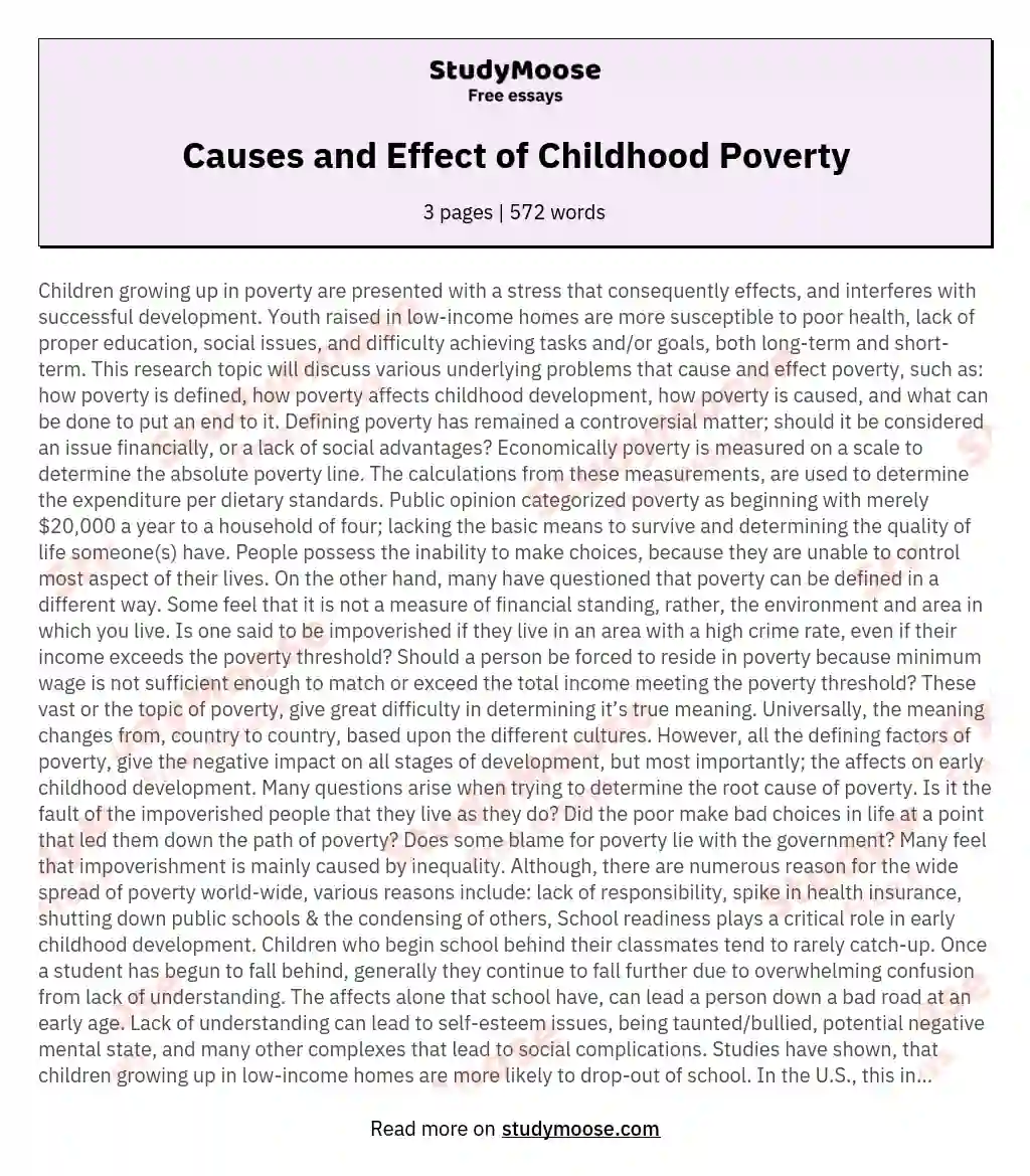 poverty essay causes and effect
