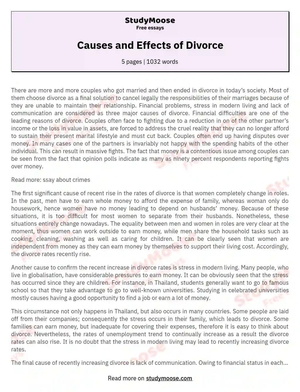 Causes and Effects of Divorce essay