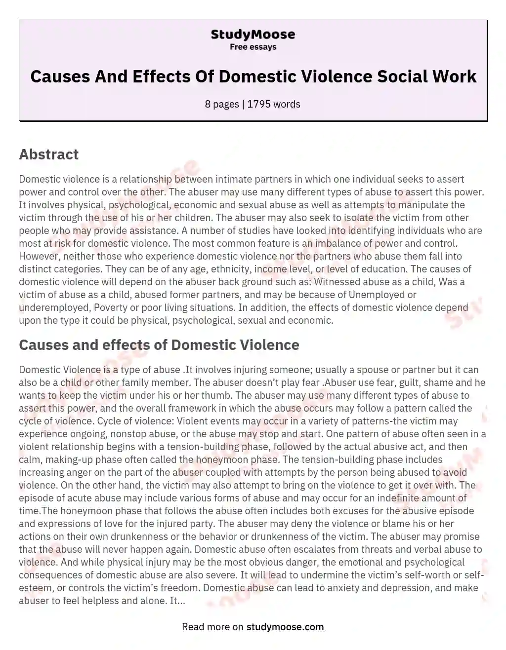 causes and effects of domestic violence