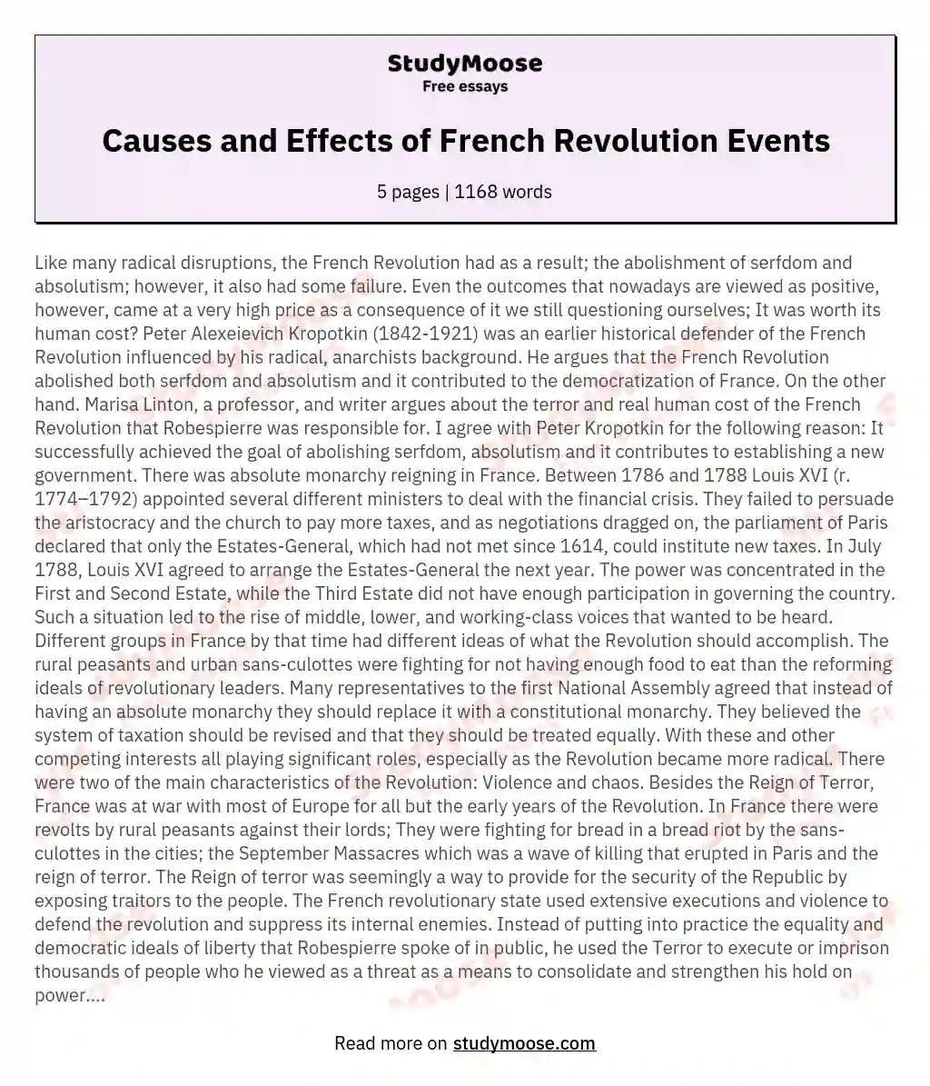 Causes and Effects of French Revolution Events essay
